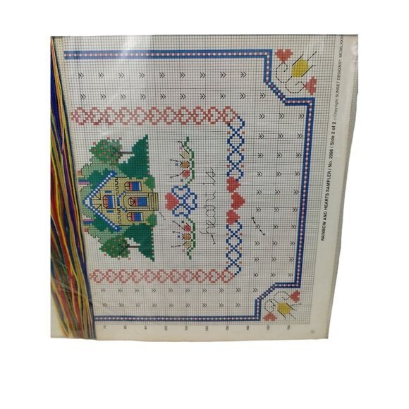 Vintage Sunset Counted Cross Stitch Rainbow and Hearts Sampler Kit 1984 - Picture 7 of 7